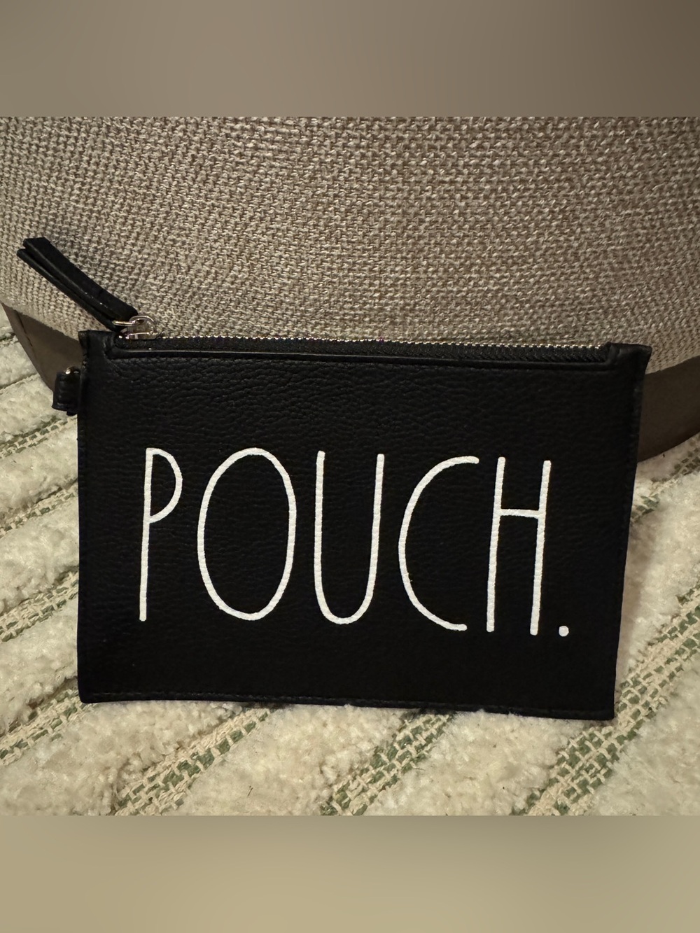Rae Dunn "POUCH." Black Faux Leather Makeup Cosmetic Bag Zippered Pouch